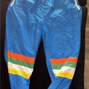 Lrg Blue Track Pants with Orange, Green, White & Yellow Stripes